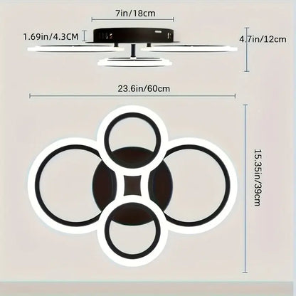 Modern LED Ceiling Light, 4-Light Ring Acrylic Recessed Ceiling Lamp, Living Room Bedroom Kitchen Dining Office Use, Interior Lights, Lighting Fixture, 3000K-6500K