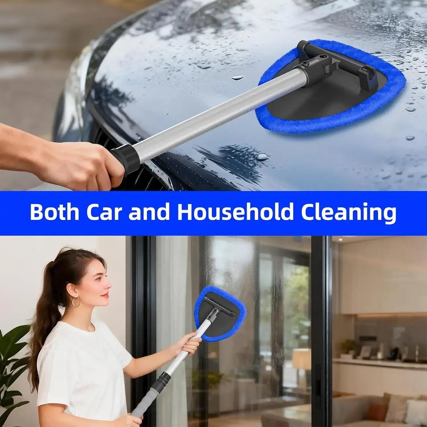 【Today'S Special】Windshield Cleaning Tool, Microfiber Car Window Cleaner with 4 Reusable and Washable Microfiber Pads and Extendable Handle，Cleaning Products，Cleaning Products Mop，2026 Upgraded