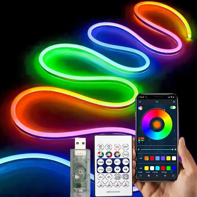 5M Rgbic,Neon Light Strip, Bluetooth APP Controlled LED Mood Lighting with Music Sync & Remote Control, USB Powered Lights for Bedroom, Gaming Room & Party Decor