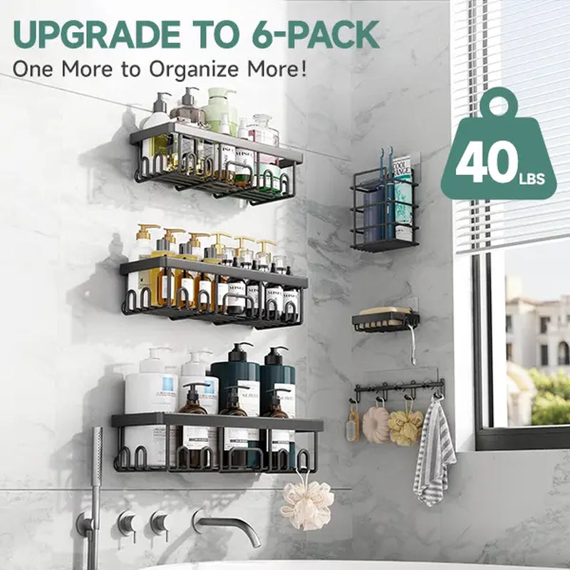 【Veken】Shower Caddy 3-Pack / 6-Pack, Advanced Rustproof Design, No Drilling Adhesive Shelves, Rack with Soap Holder, Large Capacity Bathroom Organizers and Storage, Wall-Mounted Kitchen & Home Decor