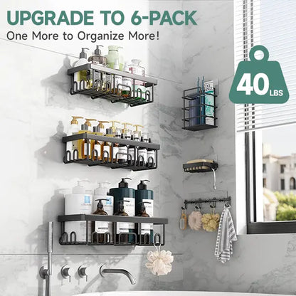 【Veken】Shower Caddy 3-Pack / 6-Pack, Advanced Rustproof Design, No Drilling Adhesive Shelves, Rack with Soap Holder, Large Capacity Bathroom Organizers and Storage, Wall-Mounted Kitchen & Home Decor
