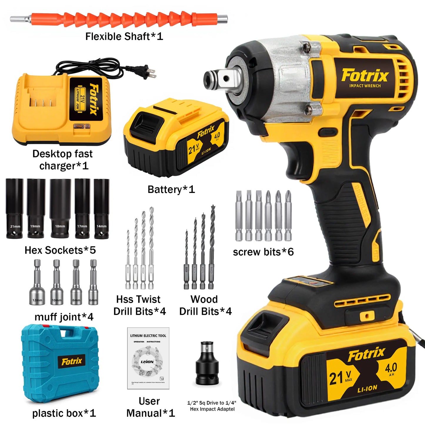 1/2-Inch Cordless Impact Wrench, 3-In-1 High-Torque Power Tool with Rechargeable Lithium Battery Pack, Station Charging Dock, Socket Set, Drill Bit Set & LED Lights, Mechanic Tools for DIY Enthusiasts, Automotive & Construction Use,Summervibes