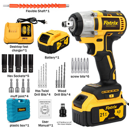 1/2-Inch Cordless Impact Wrench, 3-In-1 High-Torque Power Tool with Rechargeable Lithium Battery Pack, Station Charging Dock, Socket Set, Drill Bit Set & LED Lights, Mechanic Tools for DIY Enthusiasts, Automotive & Construction Use,Summervibes