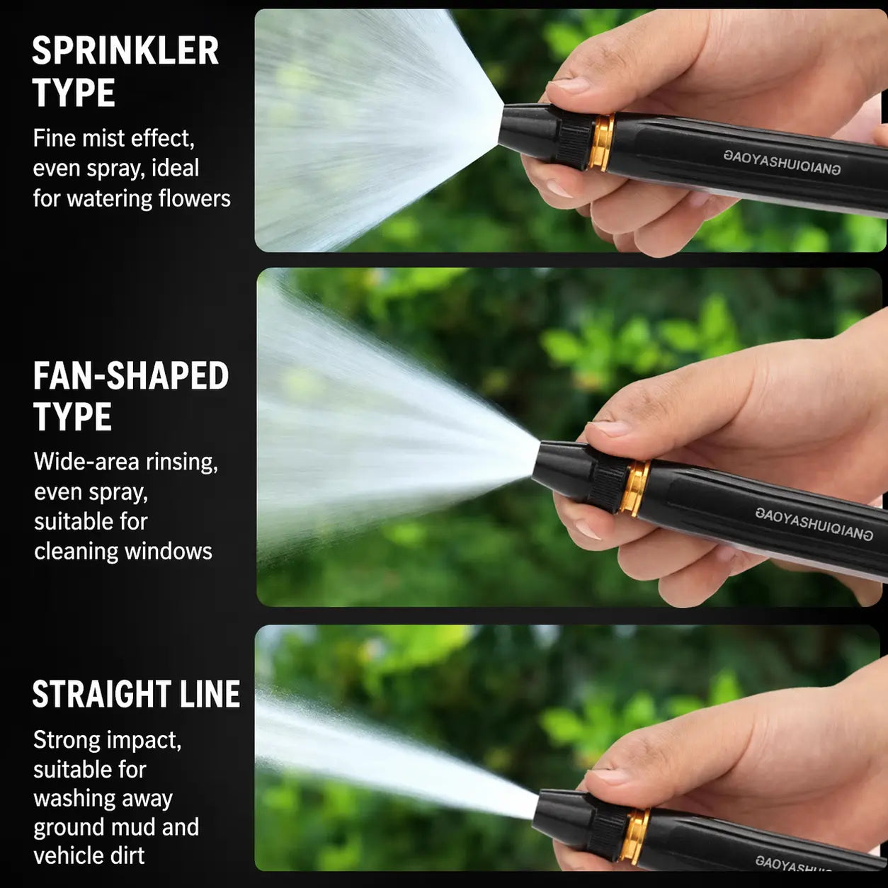 Heavy-Duty Metal Car Wash and Garden Hose Sprayer with High-Pressure Anti-Leak Nozzle and 3 Adjustable Spray Modes for Efficient Watering and Cleaning