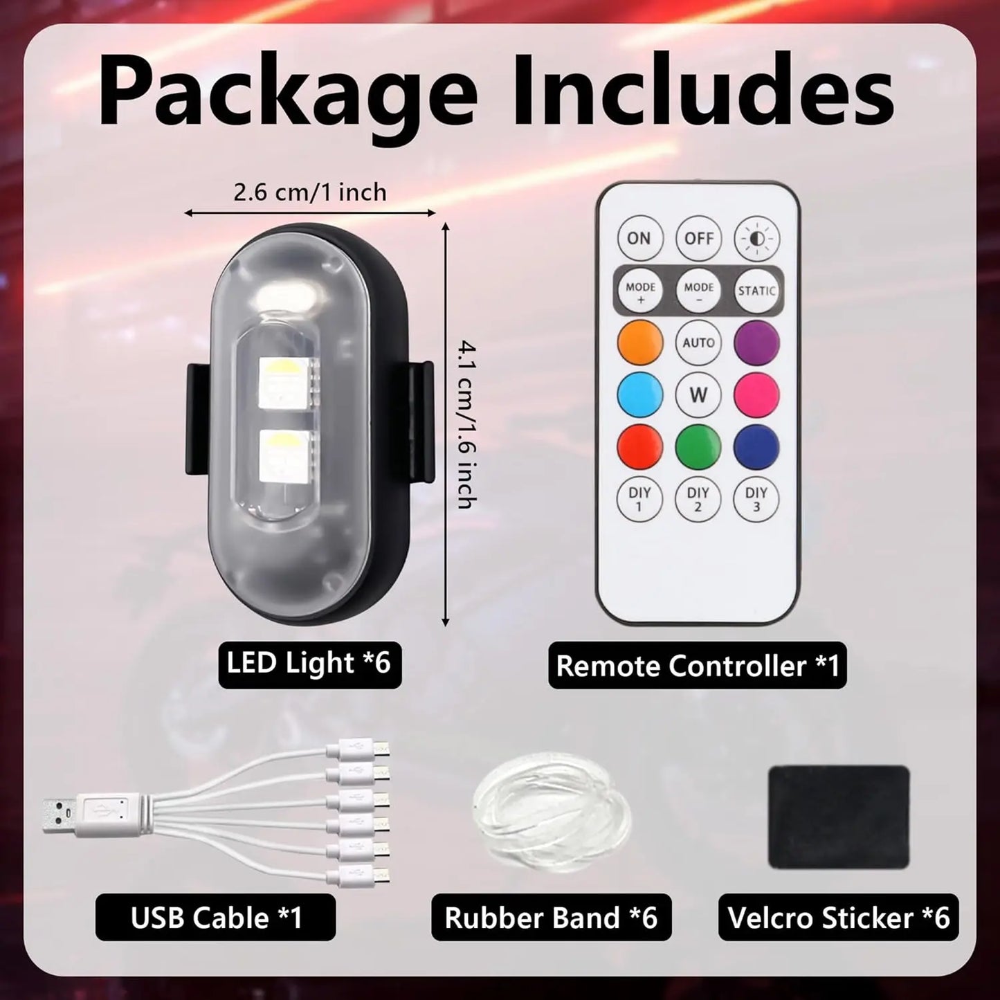 Wireless LED Lights with Remote Control Waterproof Rechargeable Anti-Collision USB Charging Lights for Car Bike Motorcycle Camping