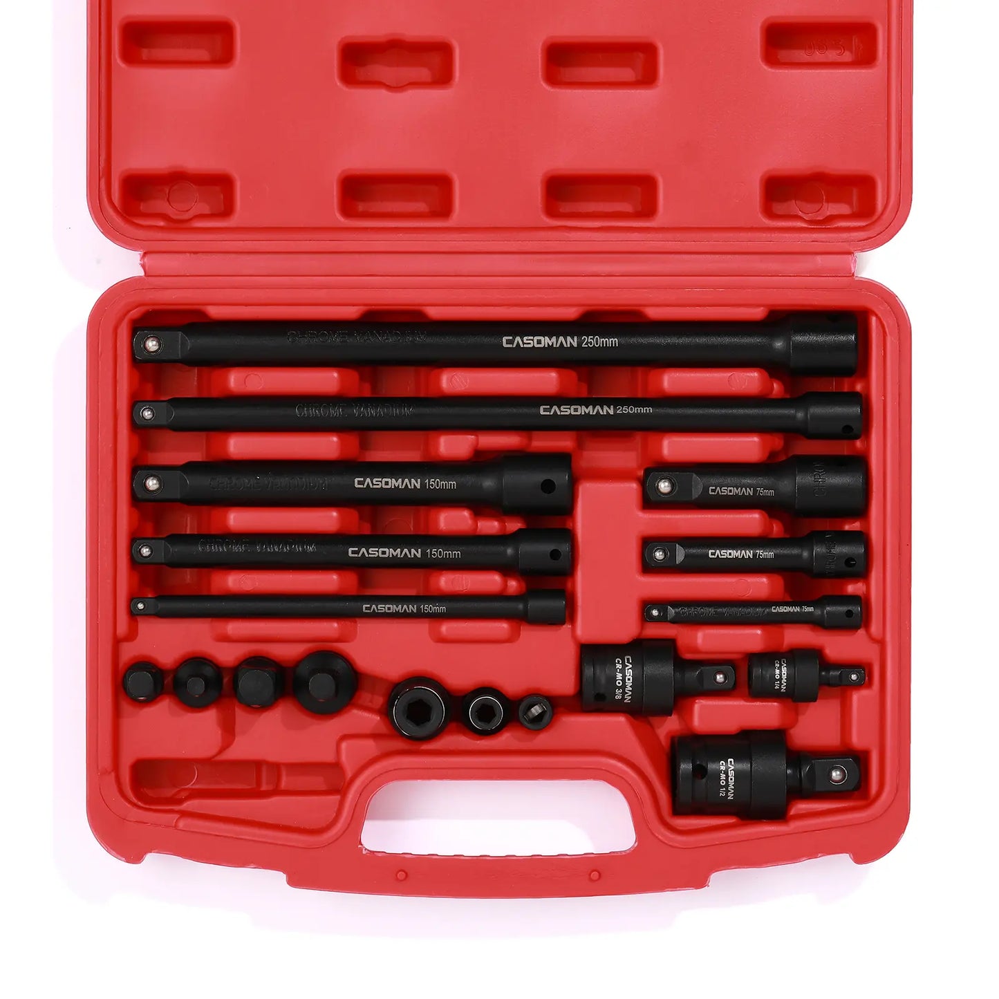 CASOMAN 18-Piece Drive Tool Accessory Set, Premium CR-V Steel with Black Phosphate Finish, Includes Socket Adapters, Extensions and Universal Joints and Impact Coupler, Professional Socket Accessories，#Summervibes