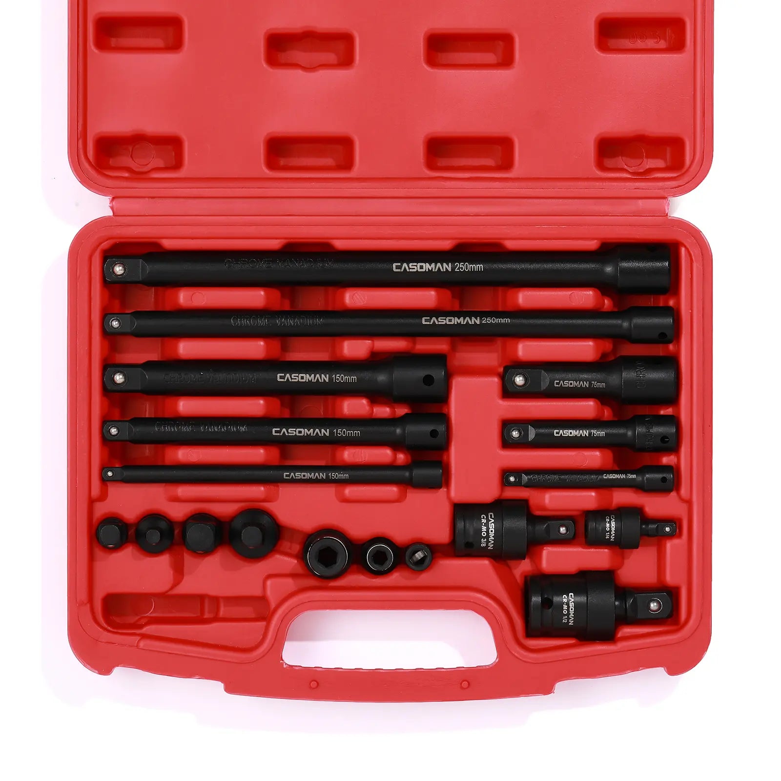 CASOMAN 18-Piece Drive Tool Accessory Set, Premium CR-V Steel with Black Phosphate Finish, Includes Socket Adapters, Extensions and Universal Joints and Impact Coupler, Professional Socket Accessories，#Summervibes