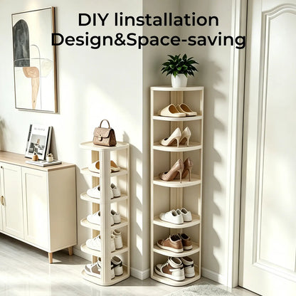 UFORU Stackable Corner Shoe Rack Organizer for Entryway and Closet, Free-Standing Curved Design in Off-White
