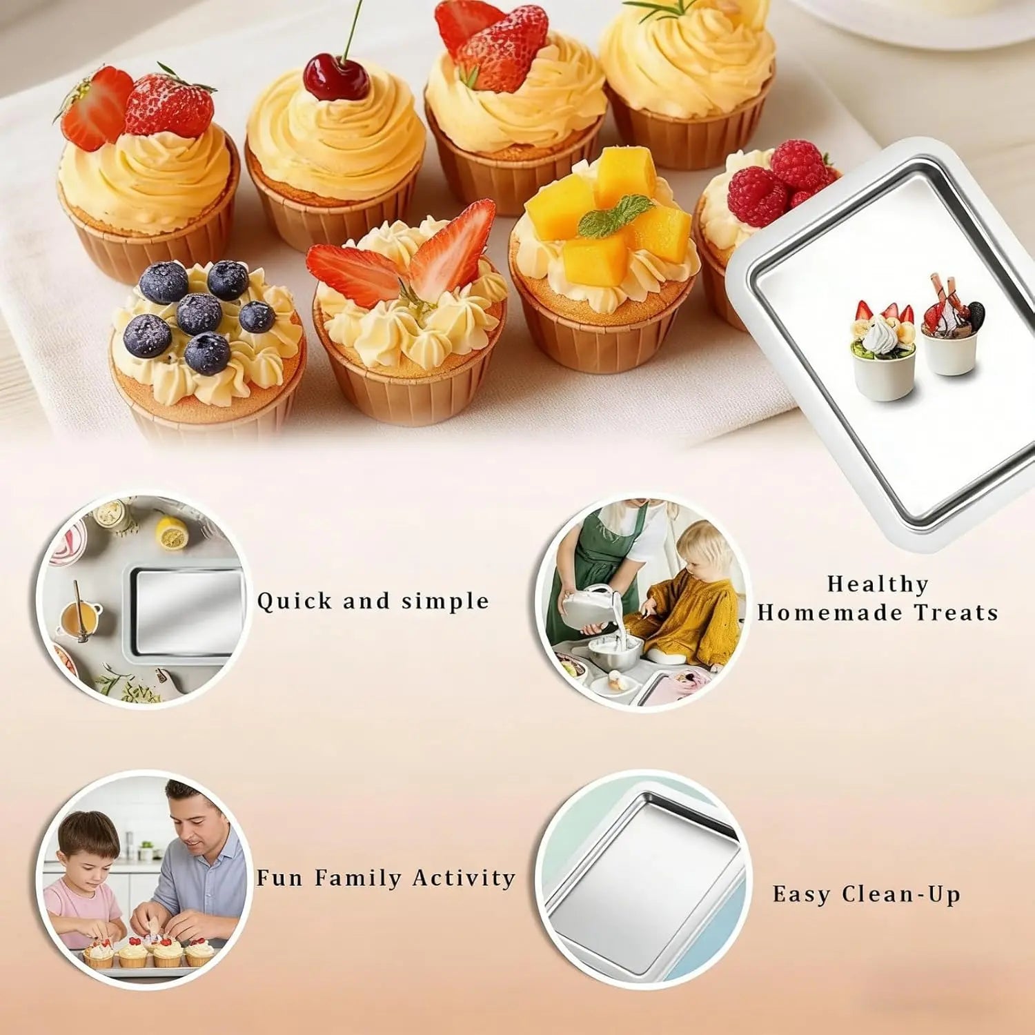 YEEWHALE 2-In-1 Portable Rolled Ice Cream Maker for Home Use, Kitchen Gadgets Kit with 2 Scrapers, Cold Plate, Mini Ice Cream Tray & Board, Makes Frozen Yogurt & Gelato for Families