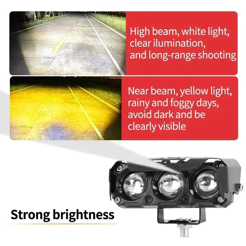 LED Spotlight Dual-Color Hi/Low Beam Fog Lamps - Mini Lens Headlight Driving Lights for Cars, Trucks, SUVs, UTVs, and Motorcycles (12-36V)
