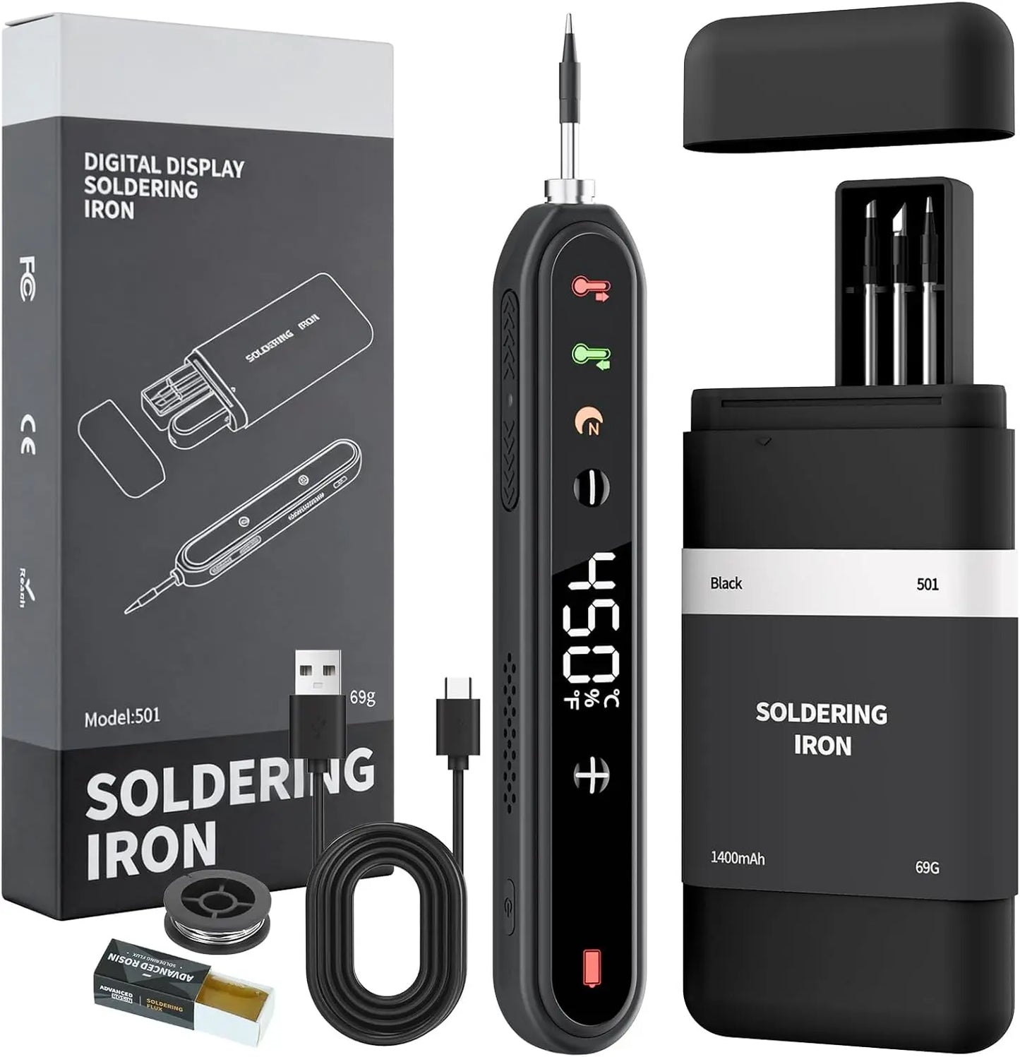 Cordless Soldering Iron Kit with Digital Display, 8-Second Fast Heating Portable Soldering Pen for Electronics DIY Repair