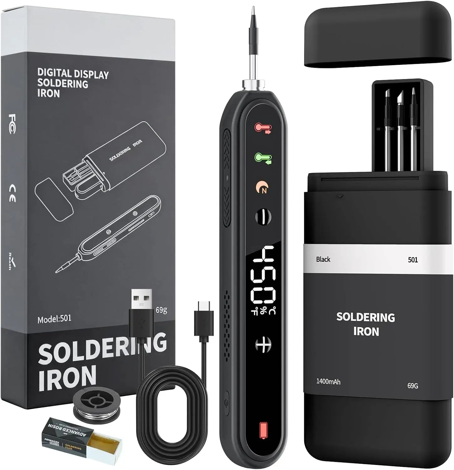 Cordless Soldering Iron Kit with Digital Display, 8-Second Fast Heating Portable Soldering Pen for Electronics DIY Repair