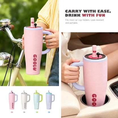 32/40Oz Insulated Tumbler with anti Slip Handle and Flexible Straw | Insulated Stainless Steel Cup 100% Leakproof | Cup Holder Friendly for Travel - Gifts for Women & Men Mug Insulation Tiktokshopspringglowup Summervibes