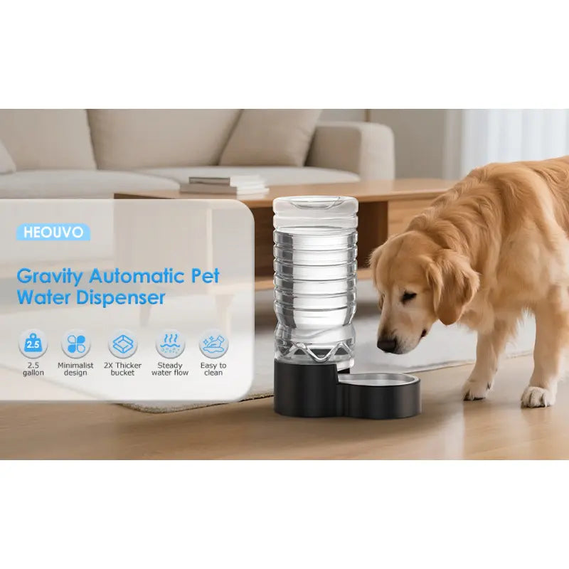 2.5 Gallon Automatic Dog Water Dispenser with Wide Mouth for Easy Cleaning and Removable Stainless Steel Bowl - Gravity Refilling System for Cats and Dogs in Multi-Pet Homes