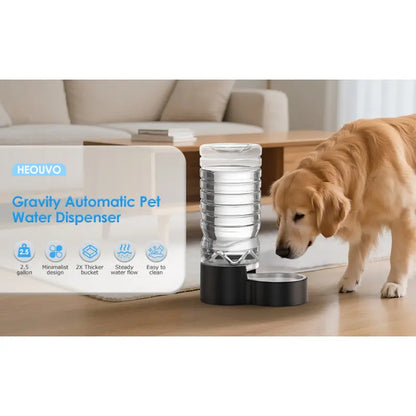 2.5 Gallon Automatic Dog Water Dispenser with Wide Mouth for Easy Cleaning and Removable Stainless Steel Bowl - Gravity Refilling System for Cats and Dogs in Multi-Pet Homes