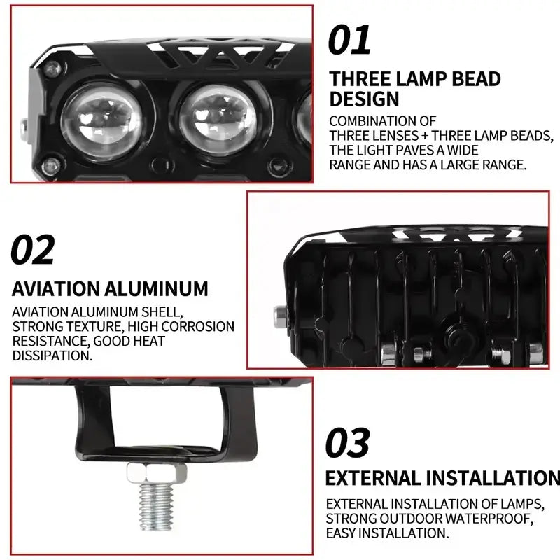 LED Spotlight Dual-Color Hi/Low Beam Fog Lamps - Mini Lens Headlight Driving Lights for Cars, Trucks, SUVs, UTVs, and Motorcycles (12-36V)