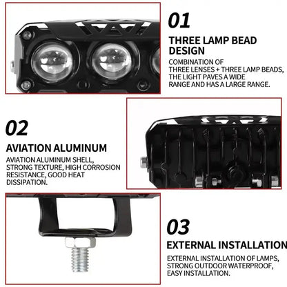 LED Spotlight Dual-Color Hi/Low Beam Fog Lamps - Mini Lens Headlight Driving Lights for Cars, Trucks, SUVs, UTVs, and Motorcycles (12-36V)