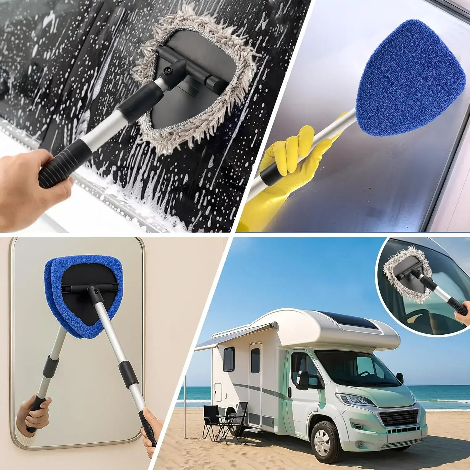 【Today'S Special】Windshield Cleaning Tool, Microfiber Car Window Cleaner with 4 Reusable and Washable Microfiber Pads and Extendable Handle，Cleaning Products，Cleaning Products Mop，2026 Upgraded