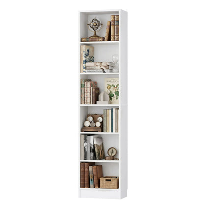 #Summervibes 6-Tier Narrow Display Bookcase with 2 Adjustable Shelves，80"H Tall Modern Storage Cabinet Etagere Bookshelf for Collectibles, Living Room, Office