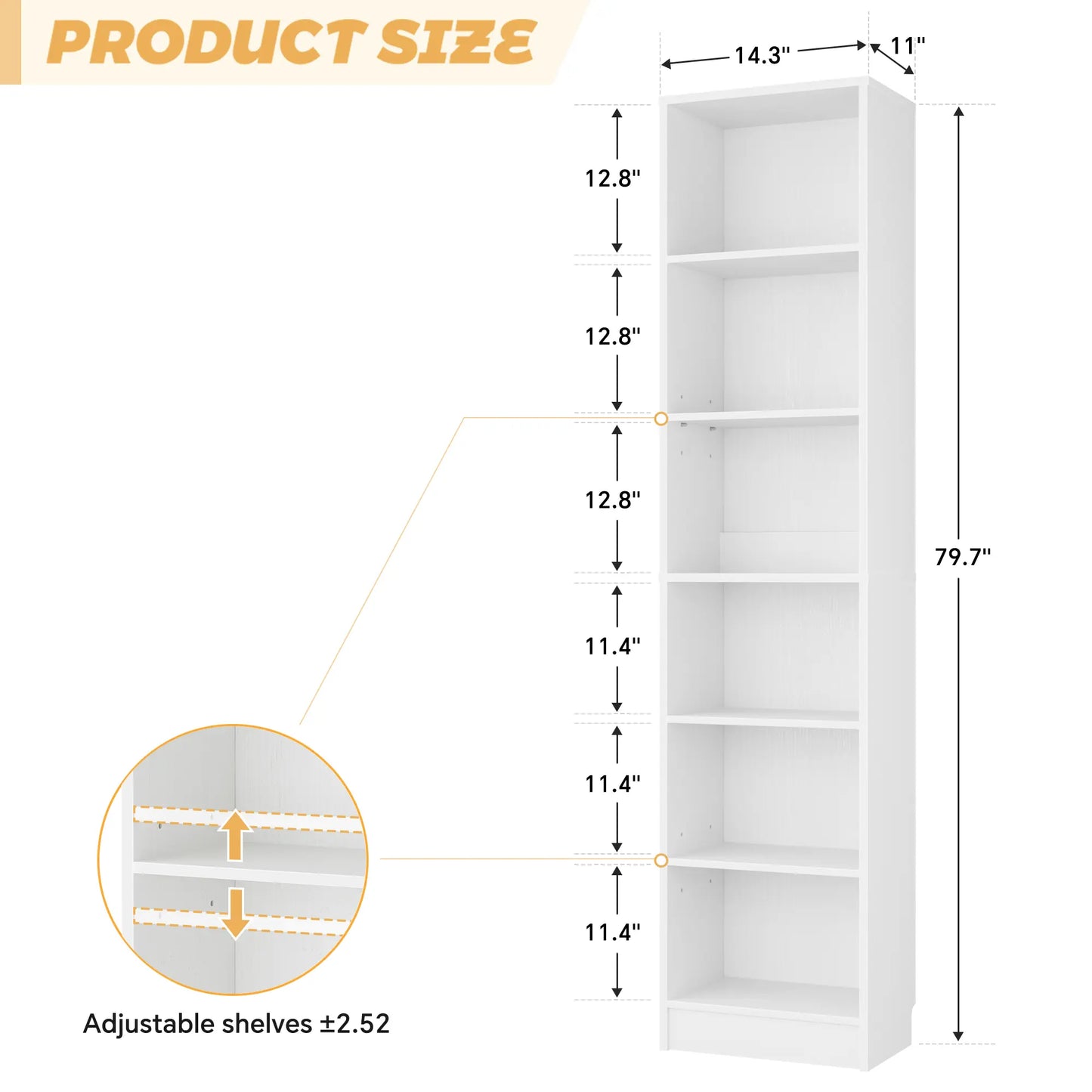 #Summervibes 6-Tier Narrow Display Bookcase with 2 Adjustable Shelves，80"H Tall Modern Storage Cabinet Etagere Bookshelf for Collectibles, Living Room, Office