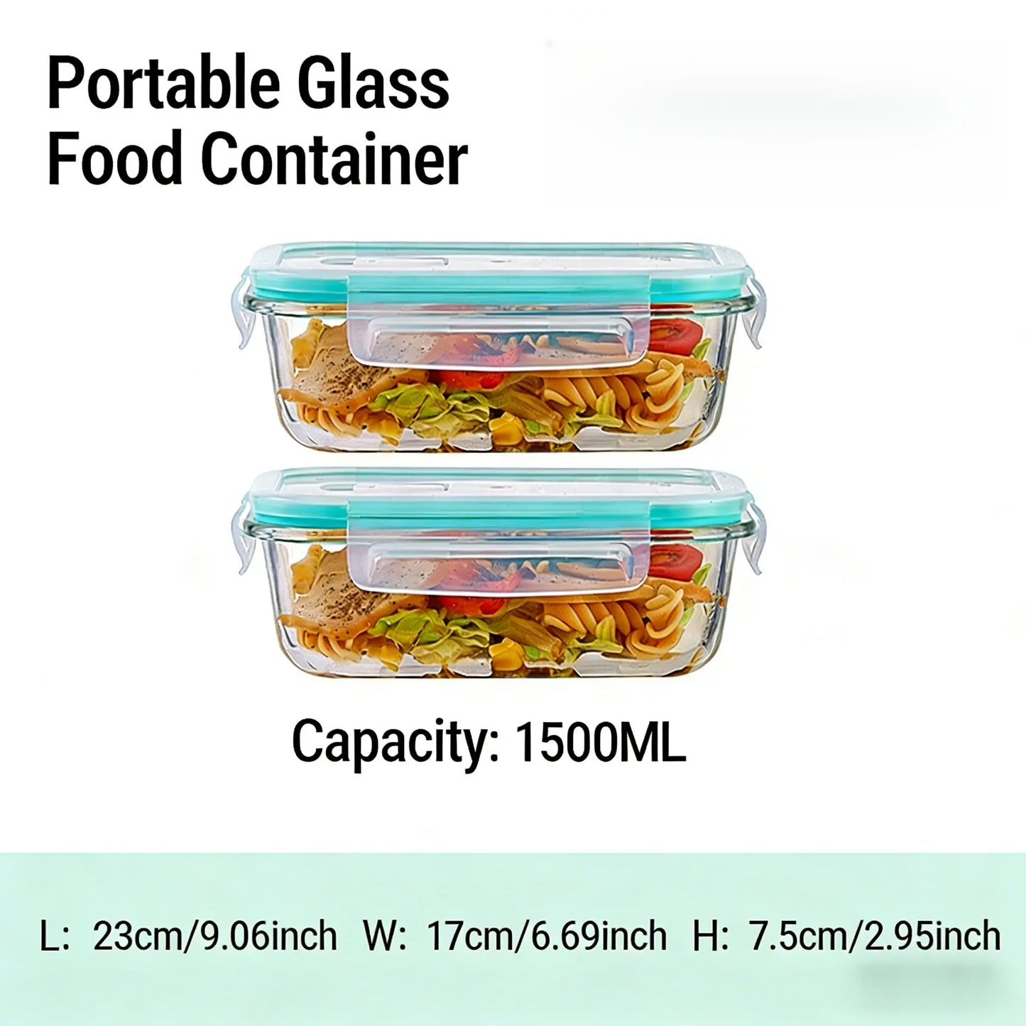 2-Pack 50 Oz Kitchen Glass Food Storage Containers, Airtight Leak-Proof Locking Lid Bento Boxes, Reusable Snack Containers, Stackable Oil-Resistant Smooth Meal Prep Units for Microwave, Oven, Freezer, Dishwasher, Bpa-Free,Summervibes