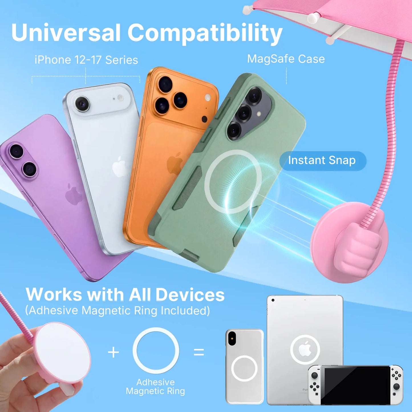 Phone Umbrella for Sun Shade Magnetic: Universal Thumbs up Cell Phone Umbrella for Iphone Beach Outdoor Pool Travel Sunshade UV Protection Adjustable Funny Gadgets for Women Teens Girls Boys Men Easter Gifts Sun Umbrella Holder