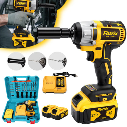 1/2-Inch Cordless Impact Wrench, 3-In-1 High-Torque Power Tool with Rechargeable Lithium Battery Pack, Station Charging Dock, Socket Set, Drill Bit Set & LED Lights, Mechanic Tools for DIY Enthusiasts, Automotive & Construction Use,Summervibes