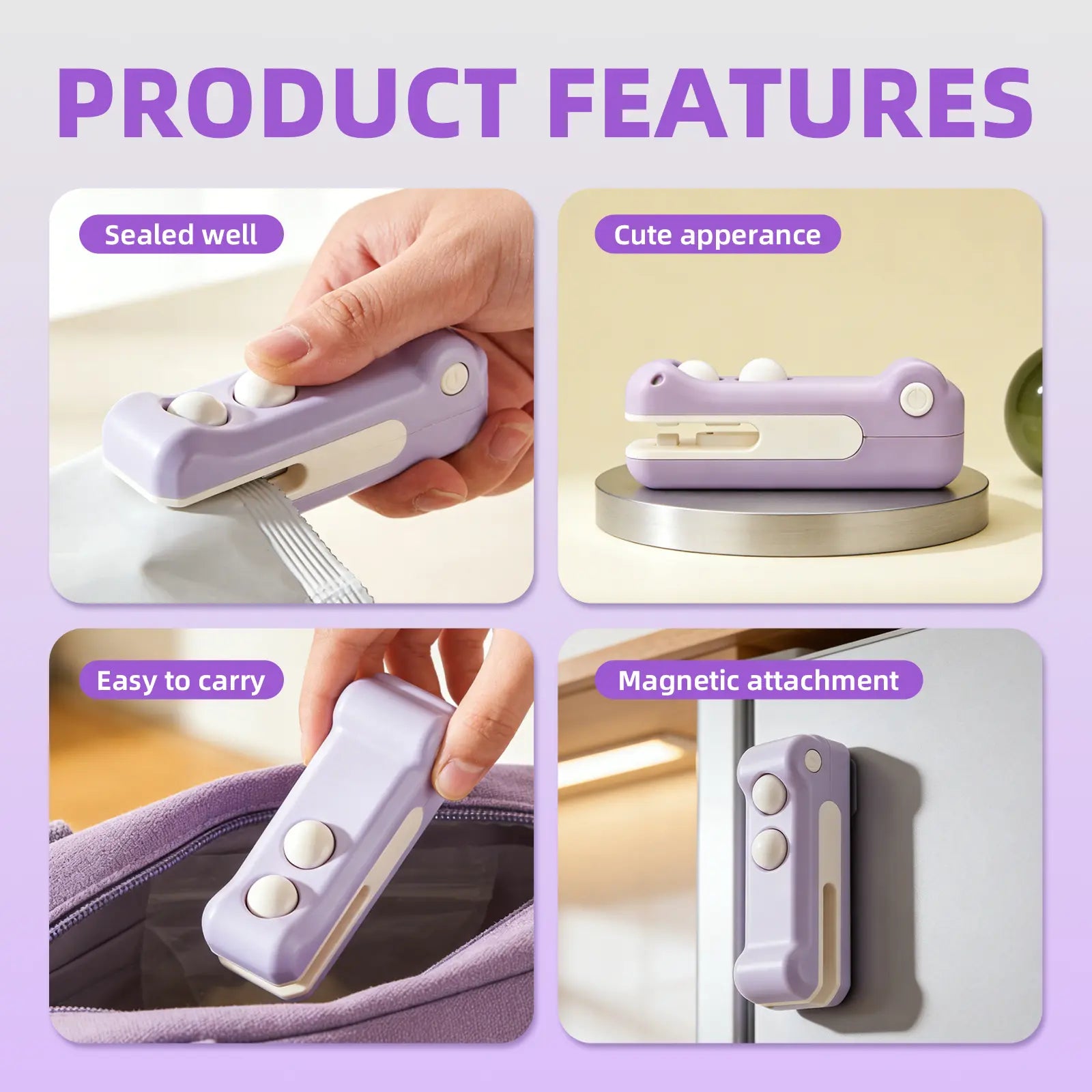 2-In-1 Rechargeable Mini Snack Bag Sealing Machine, USB Heat Sealer with Cutter and Magnet, Portable Resealer for Plastic Snack/Chip Bags, Kitchen Household Food Storage Appliance Tiktokshopspringglowup,Summervibes