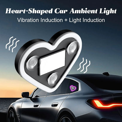 Car LED Ambient Light-Solar-Powered Heart-Shaped LED Neon Light, Solar-Powered Heart-Shaped Atmosphere Light with 3 Modes,Lp65Waterproof, for Romantic Car Interior Andoutdoor Decor