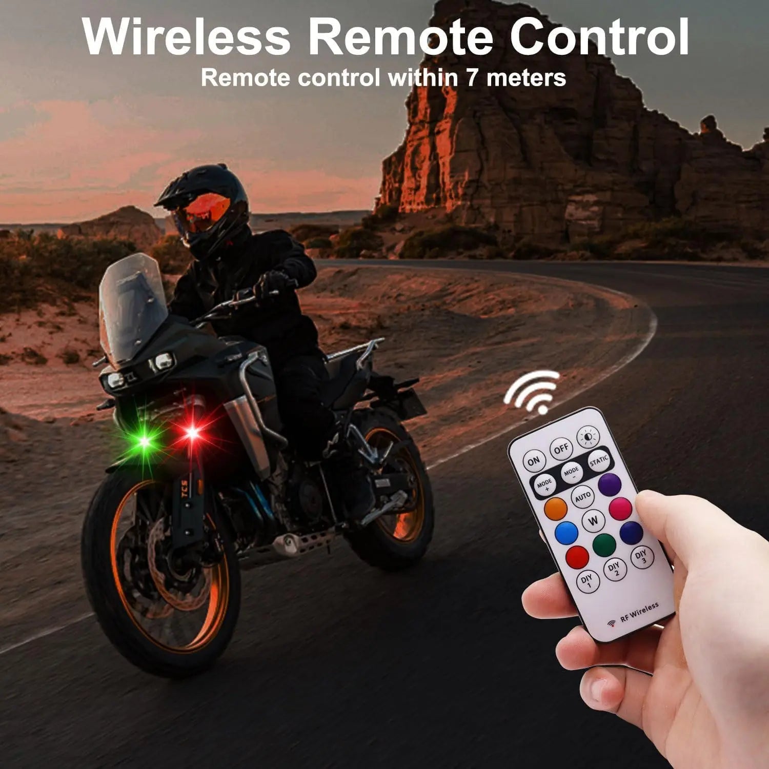 Wireless LED Lights with Remote Control Waterproof Rechargeable Anti-Collision USB Charging Lights for Car Bike Motorcycle Camping