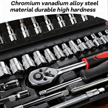 Box Hardware 46Pcs 1/4 Inch Drive Socket Ratchet Wrench Set with Bit Socket Set Metric & Extension Bar for Auto Repairing Household Gift for Man Husband