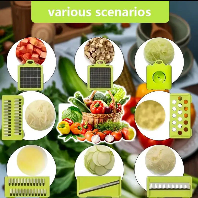 14 in 1 Multifunctional Vegetable Chopper, Pro Onion Dicer, Kitchen Food Slicer Cutter Chopper, Veggie Chopper with 8 Blades and Container for Carrot and Garlic