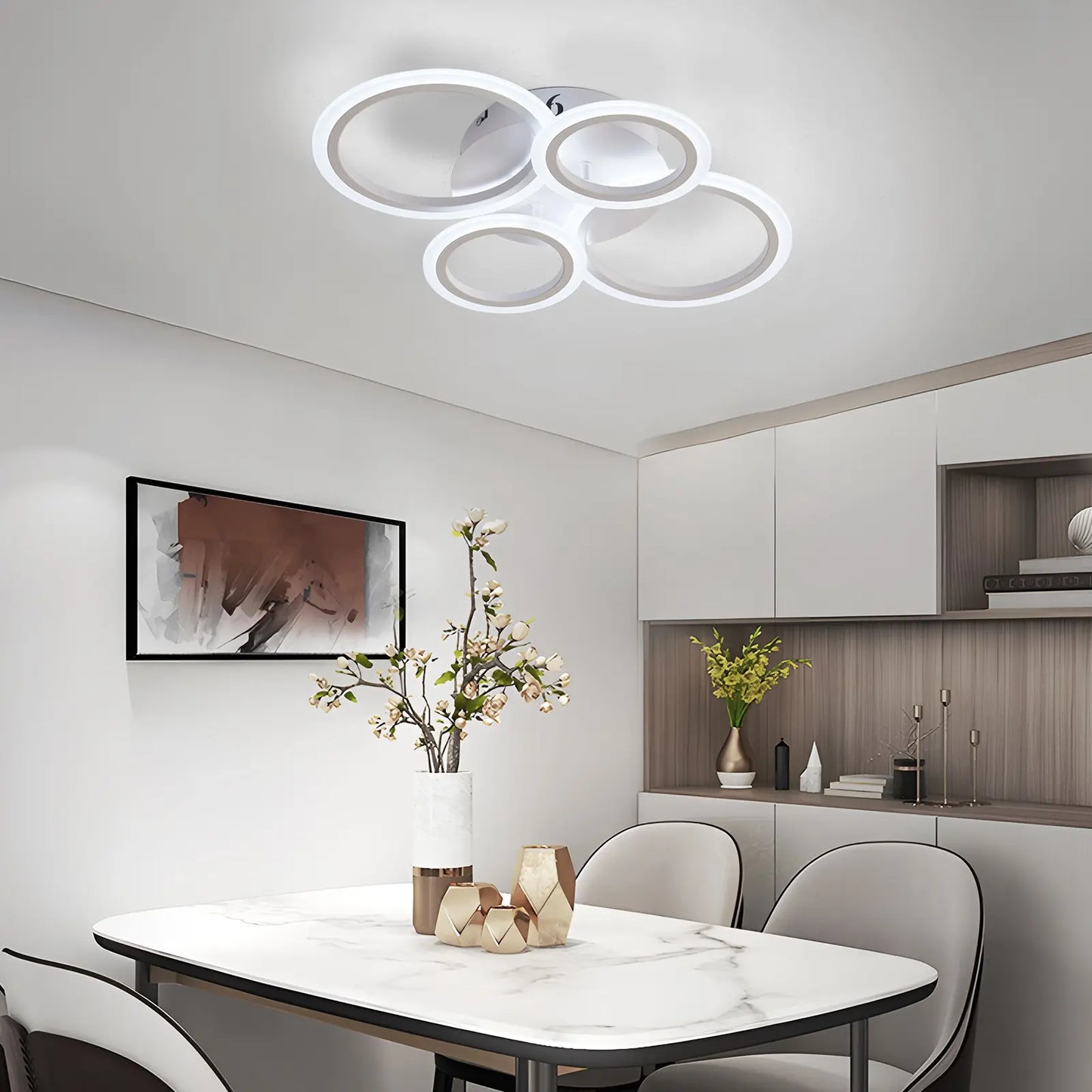 Modern LED Ceiling Light, 4-Light Ring Acrylic Recessed Ceiling Lamp, Living Room Bedroom Kitchen Dining Office Use, Interior Lights, Lighting Fixture, 3000K-6500K