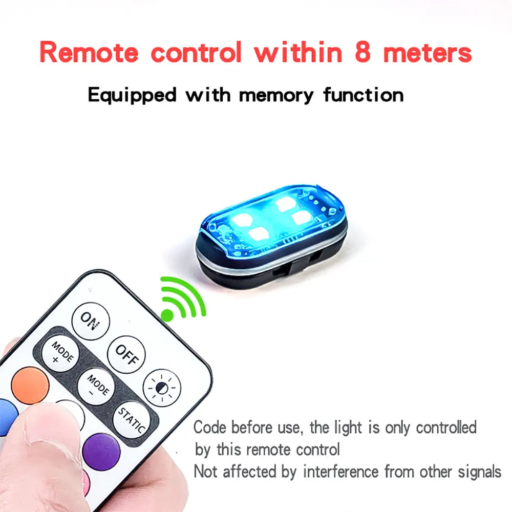 Enhanced 4-Pack Wireless LED Strobe Lights for Automotive Use, Interior Lighting with Remote Control, USB-C Rechargeable Warning Lights for Cars, Motorcycles, Drones, and Bicycles