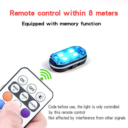 Enhanced 4-Pack Wireless LED Strobe Lights for Automotive Use, Interior Lighting with Remote Control, USB-C Rechargeable Warning Lights for Cars, Motorcycles, Drones, and Bicycles