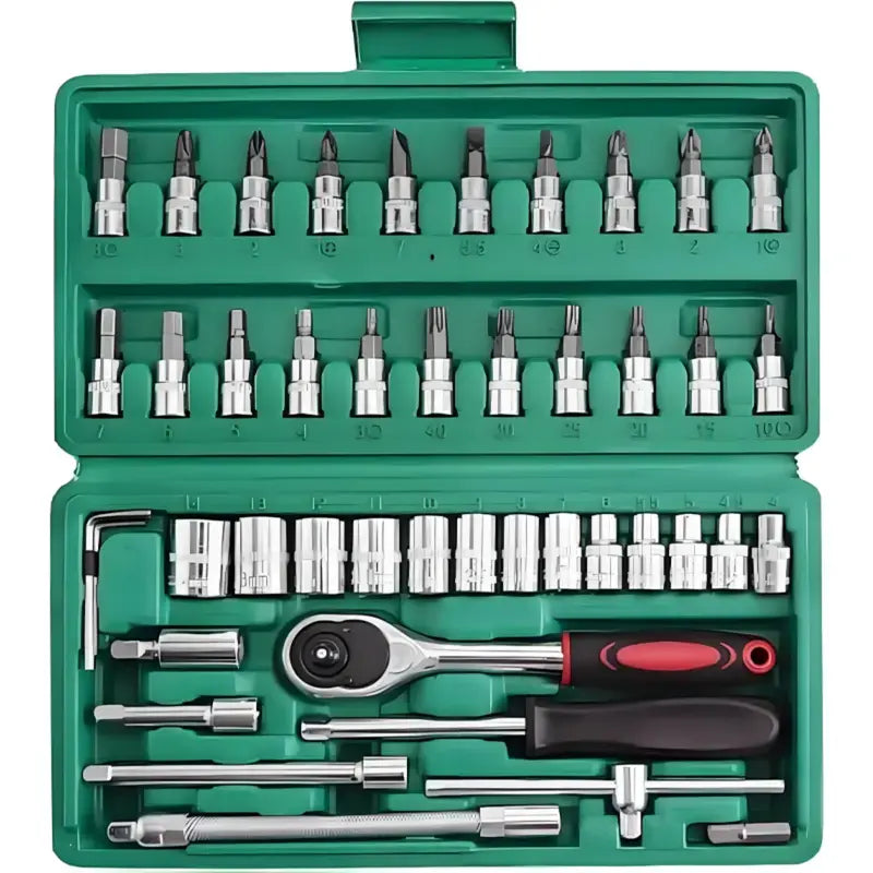 【Summervibes】46 Pieces Socket Set with Bit Socket Set Metric and Extension Bar for Car Bicycle Motorcycle Repair and Home Use with Storage Case Tool Kit