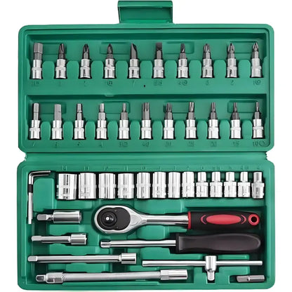【Summervibes】46 Pieces Socket Set with Bit Socket Set Metric and Extension Bar for Car Bicycle Motorcycle Repair and Home Use with Storage Case Tool Kit