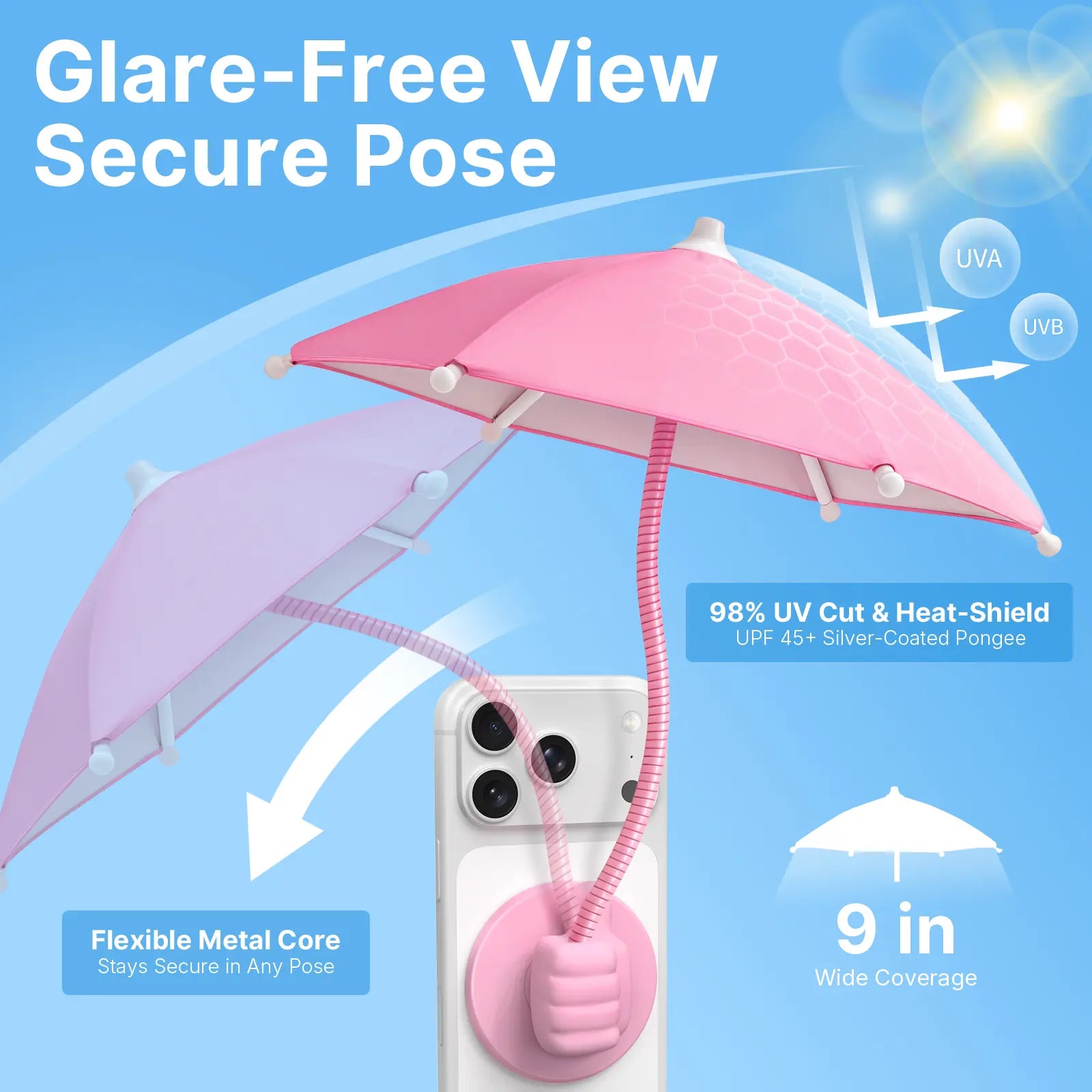 Phone Umbrella for Sun Shade Magnetic: Universal Thumbs up Cell Phone Umbrella for Iphone Beach Outdoor Pool Travel Sunshade UV Protection Adjustable Funny Gadgets for Women Teens Girls Boys Men Easter Gifts Sun Umbrella Holder