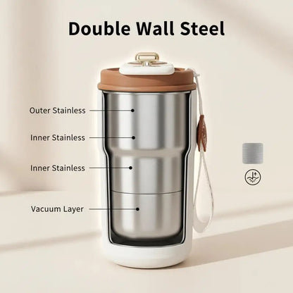 Temperature Display Insulated Mug, Portable Coffee Vacuum Insulated Bottle with Strap, Sports Water Bottle, Gym Accessories, Drinkware Cup, Valentine'S Day Gift