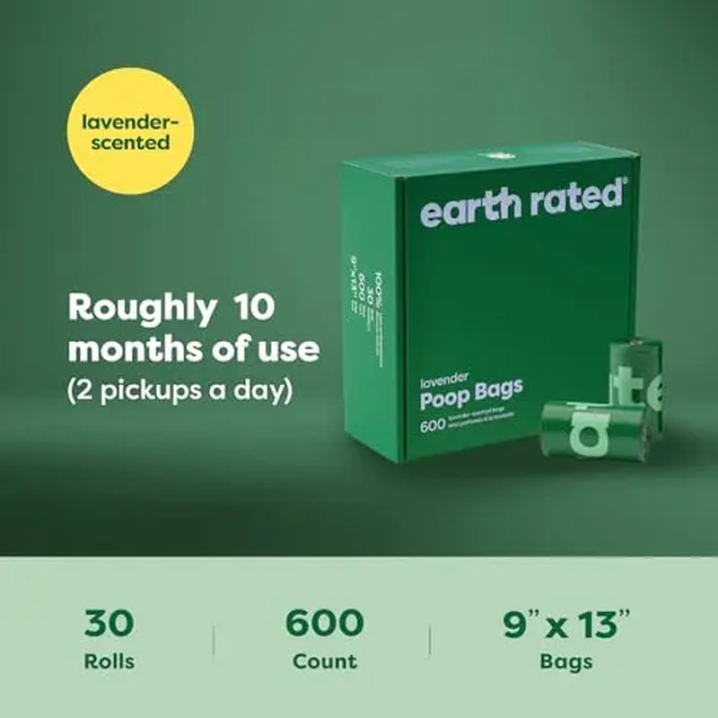 Earth Rated | Dog Poop Bags Value Pack, Leak-Proof and Extra-Thick Pet Waste Bag for Big and Small Dogs, Refill Rolls, Lavender Scented, 600 Count