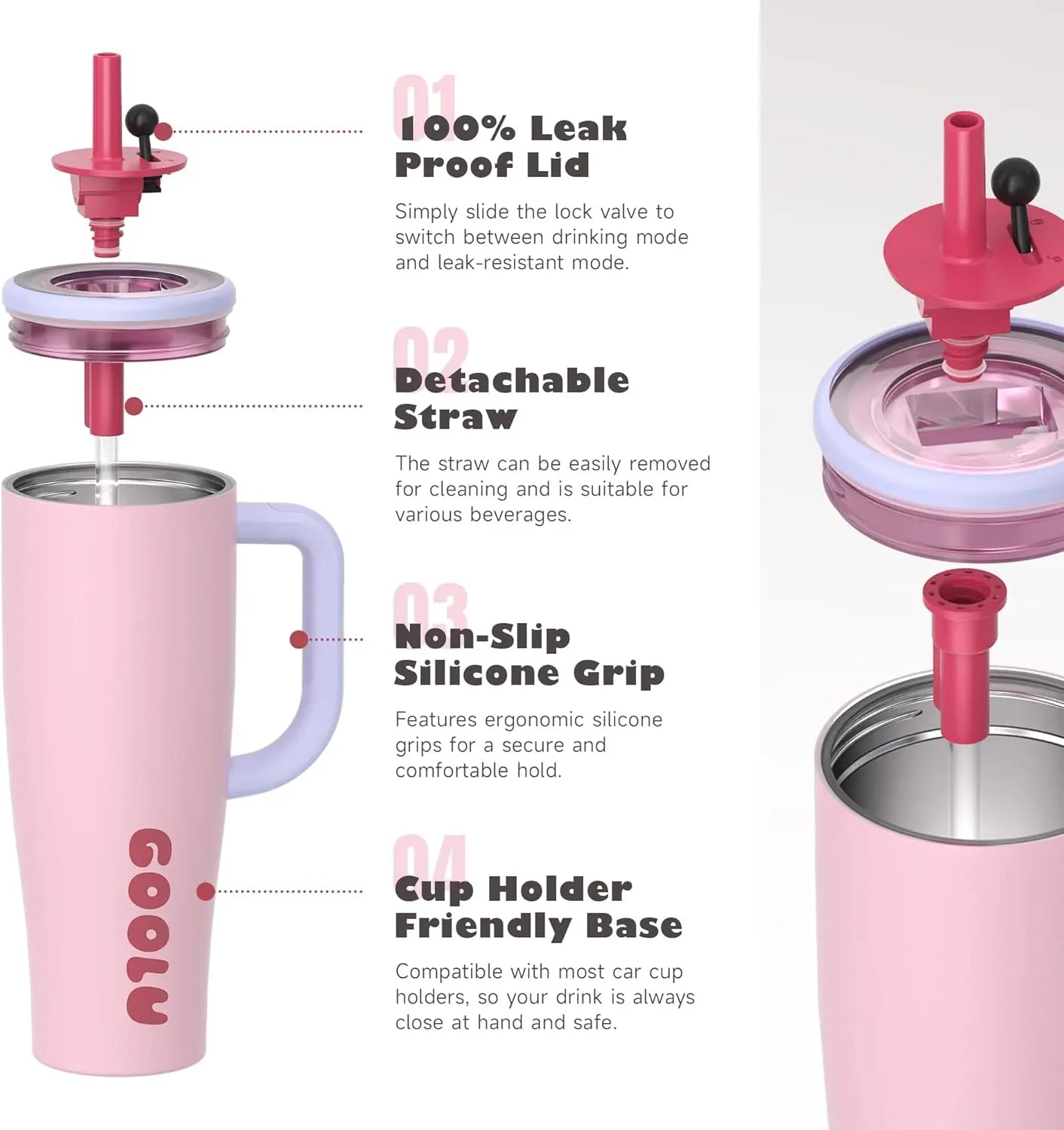 32/40Oz Insulated Tumbler with anti Slip Handle and Flexible Straw | Insulated Stainless Steel Cup 100% Leakproof | Cup Holder Friendly for Travel - Gifts for Women & Men Mug Insulation Tiktokshopspringglowup Summervibes