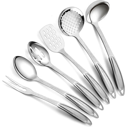 Stainless Steel Kitchen Utensils Set 6 Count, Cooking Utensil Sets, Kitchen Gadgets Essentials Include Metal Spatula Set, Skimmer, Ladle, Serving Spoon, Slotted Spoon, Carving Fork