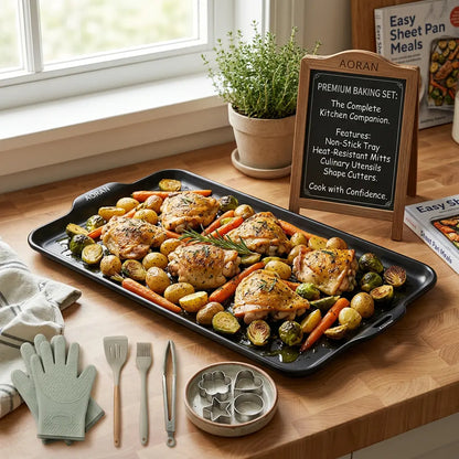 AORAN Dishwasher-Safe Ceramic Baking Pan Is a Non-Stick, Food-Grade Baking Pan That Is Teflon-Free and Perfect for Baking Bacon, Chicken Wings, Steak, Ham, Sandwich Bread, and Toast. It'S Also Great for Family Gatherings.