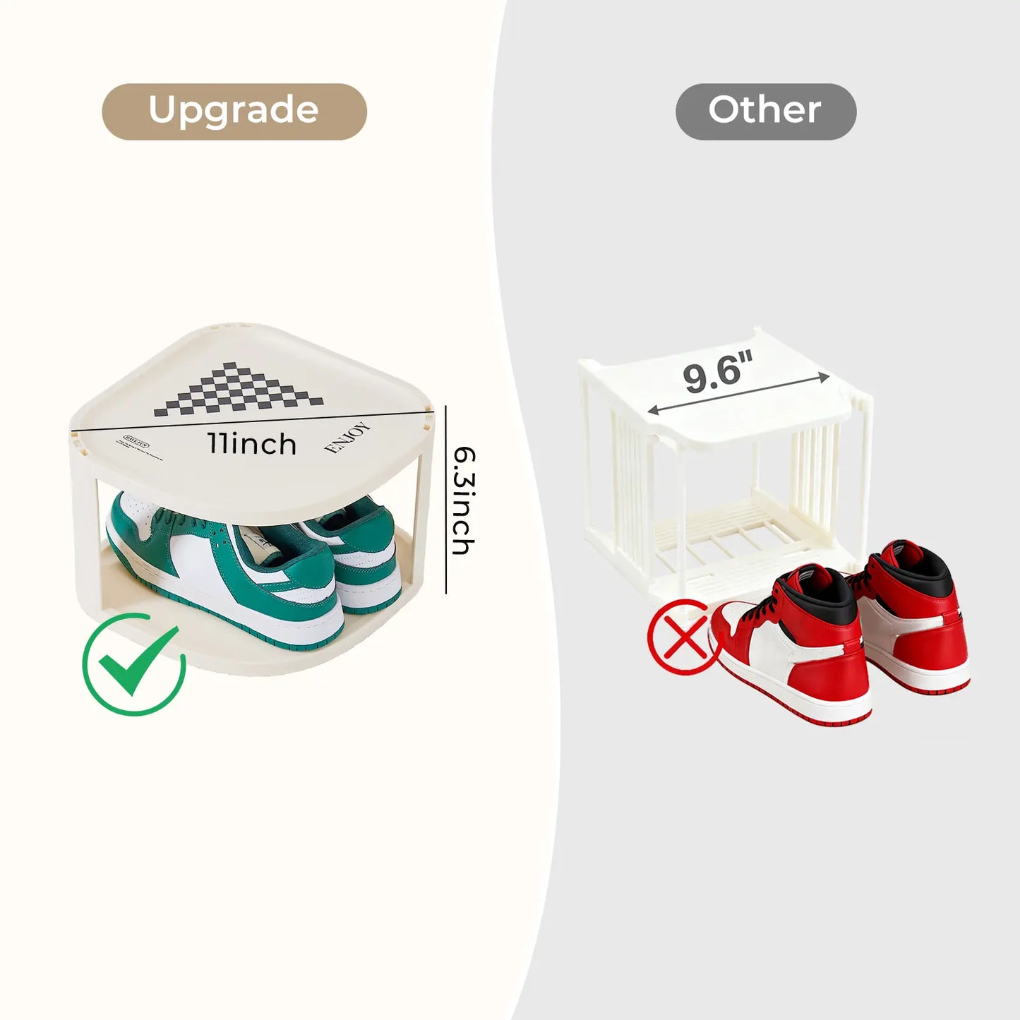 UFORU Stackable Corner Shoe Rack Organizer for Entryway and Closet, Free-Standing Curved Design in Off-White