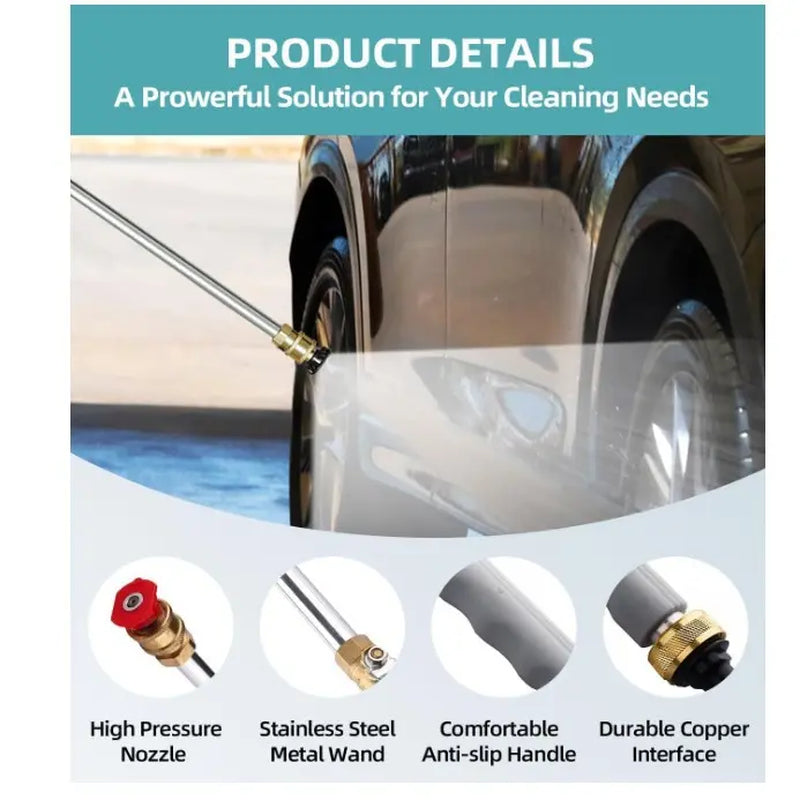 High-Pressure Jet Nozzle Power Washer for Garden Hose with Adjustable Spray Patterns and Three Nozzle Attachments for Car Washing, Patio Cleaning, and Pet Care