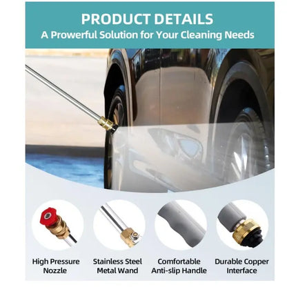 High-Pressure Jet Nozzle Power Washer for Garden Hose with Adjustable Spray Patterns and Three Nozzle Attachments for Car Washing, Patio Cleaning, and Pet Care