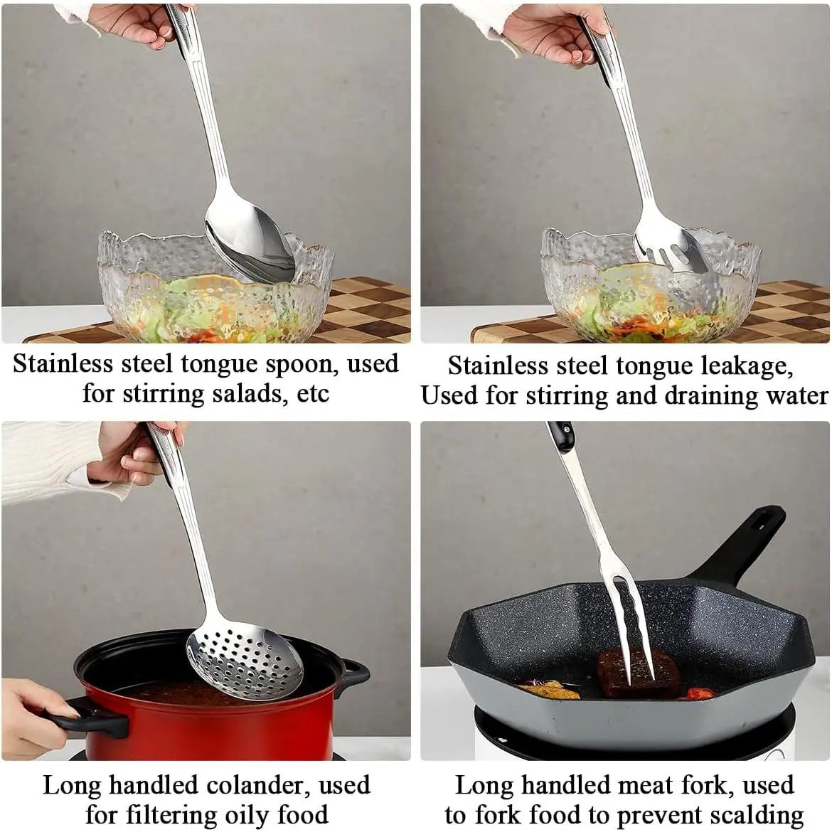 Stainless Steel Kitchen Utensils Set 6 Count, Cooking Utensil Sets, Kitchen Gadgets Essentials Include Metal Spatula Set, Skimmer, Ladle, Serving Spoon, Slotted Spoon, Carving Fork