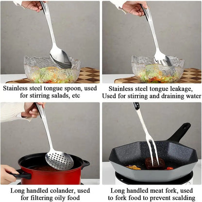 Stainless Steel Kitchen Utensils Set 6 Count, Cooking Utensil Sets, Kitchen Gadgets Essentials Include Metal Spatula Set, Skimmer, Ladle, Serving Spoon, Slotted Spoon, Carving Fork