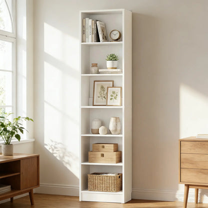 #Summervibes 6-Tier Narrow Display Bookcase with 2 Adjustable Shelves，80"H Tall Modern Storage Cabinet Etagere Bookshelf for Collectibles, Living Room, Office