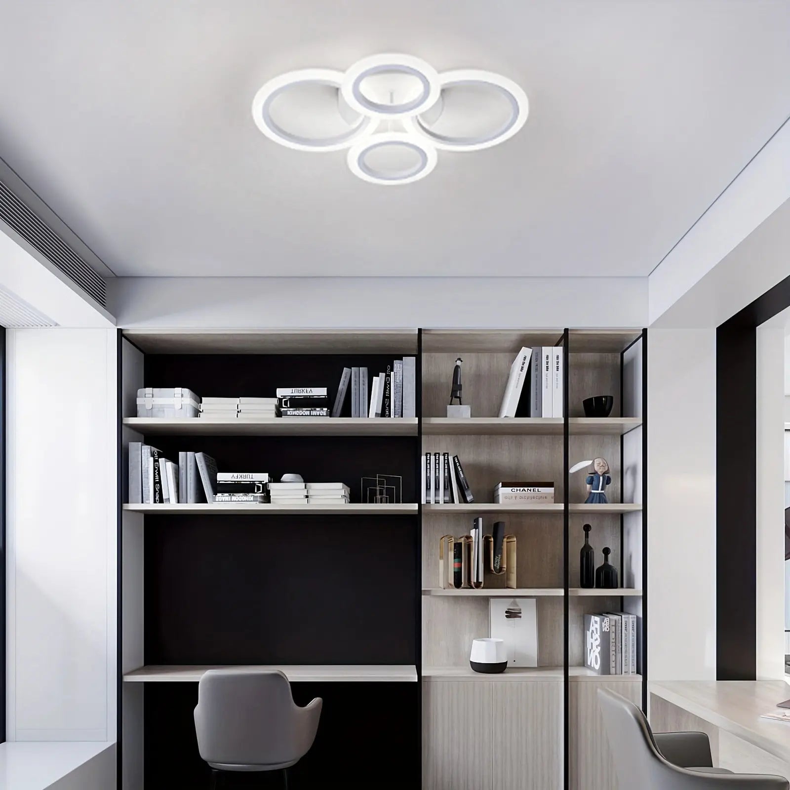 Modern LED Ceiling Light, 4-Light Ring Acrylic Recessed Ceiling Lamp, Living Room Bedroom Kitchen Dining Office Use, Interior Lights, Lighting Fixture, 3000K-6500K